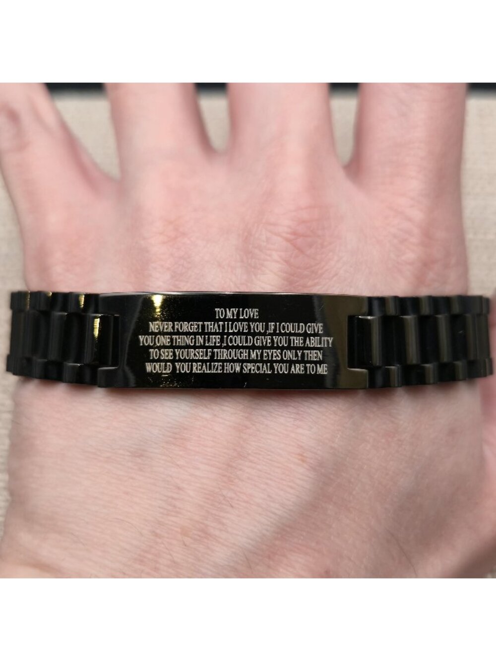 8 Inch Stainless Steel "To My Love" Engraved Message ID Bracelet A8648